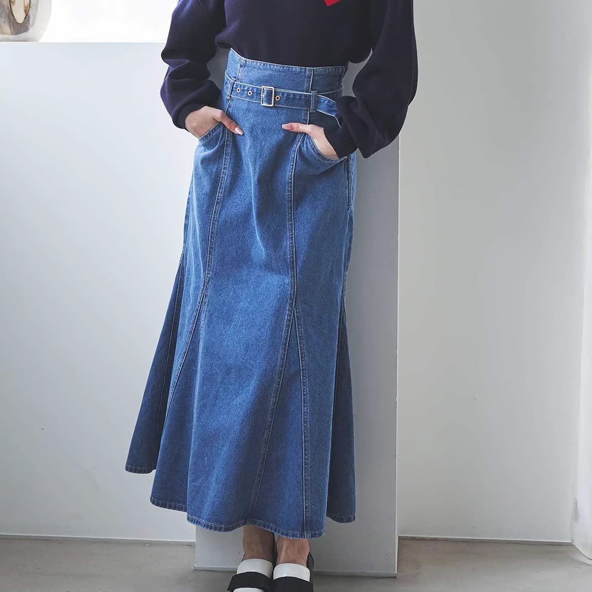 マーメイドスカート ストレッチマーメイドデニムロングスカート