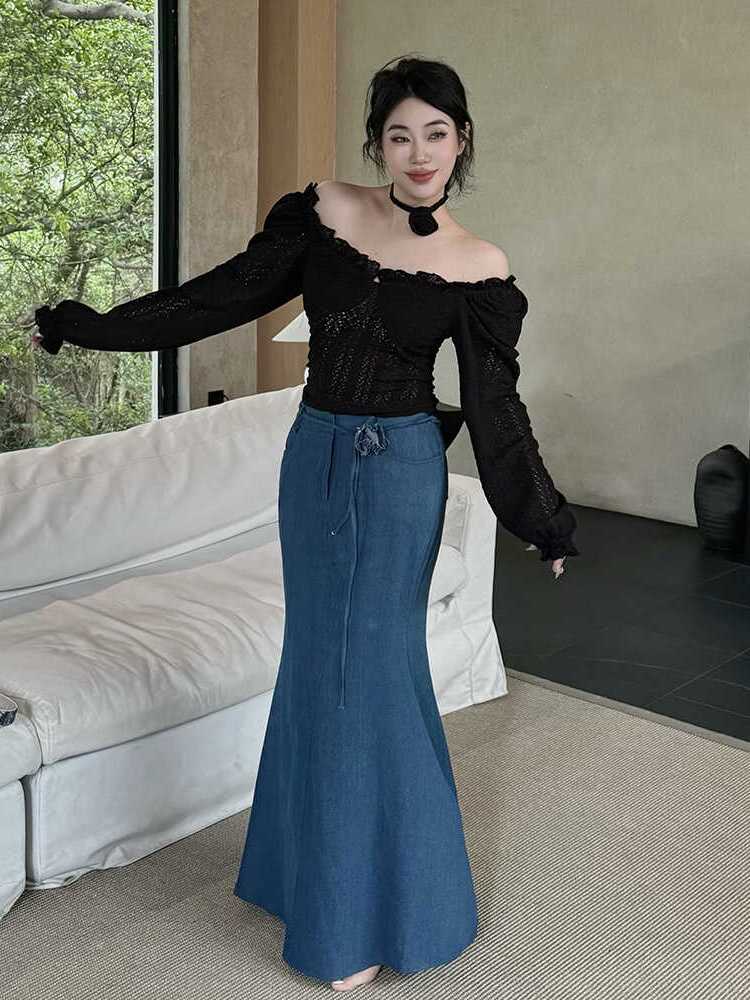 マーメイドスカート 優雅なマーメイドデニムロングスカート