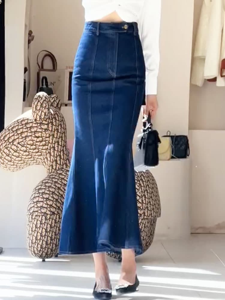 マーメイドスカート 大人可愛いマーメイドデニムロングスカート