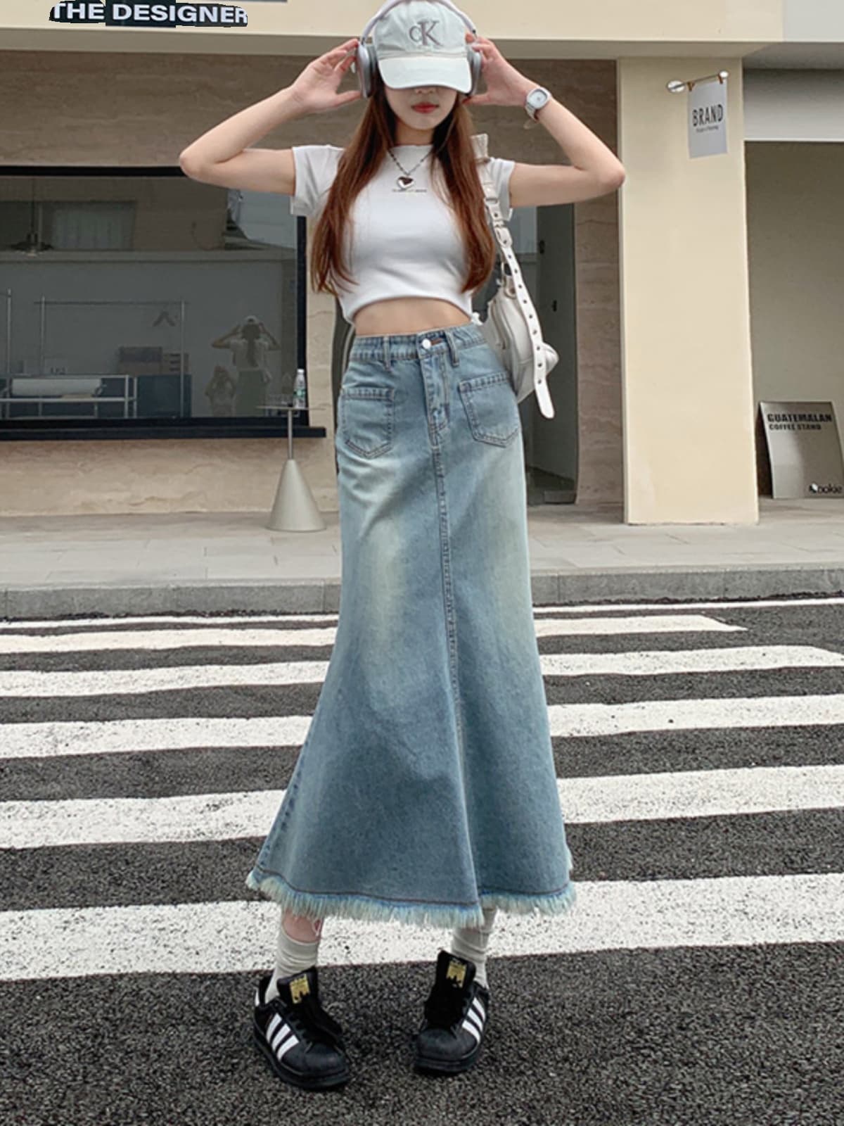 マーメイドスカート 裾フリンジ マーメイドデニムスカート