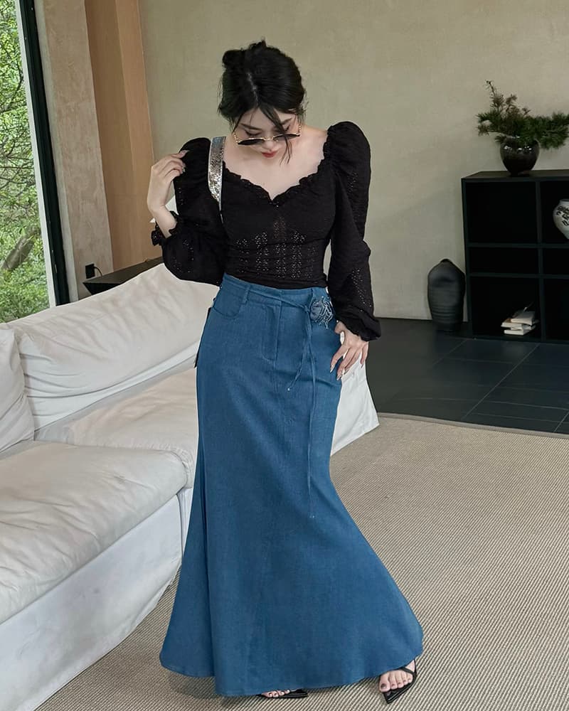 マーメイドスカート 優雅なマーメイドデニムロングスカート