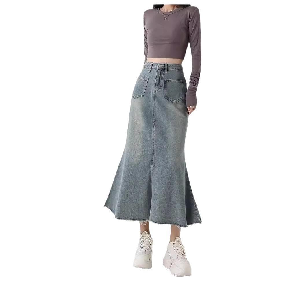 マーメイドスカート 裾フレア加工デニムマーメイド