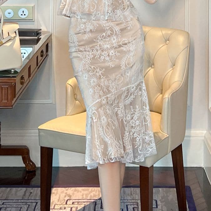 マーメイドスカート 優美花柄レースマーメイドスカート