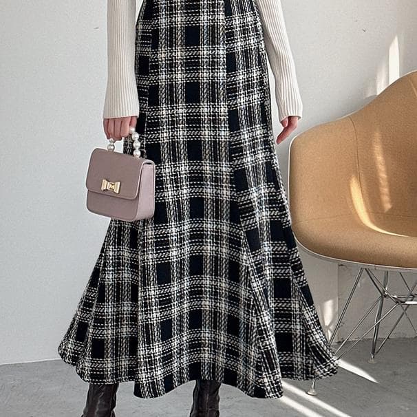 マーメイドスカート ウエストゴムマーメイドツイードスカート