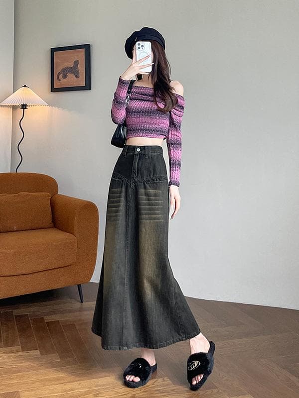 マーメイドスカート　すらりとした美脚効果 マキシデニムスカート