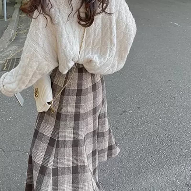 マーメイドスカート 優美なシルエットマーメイド格子柄スカート