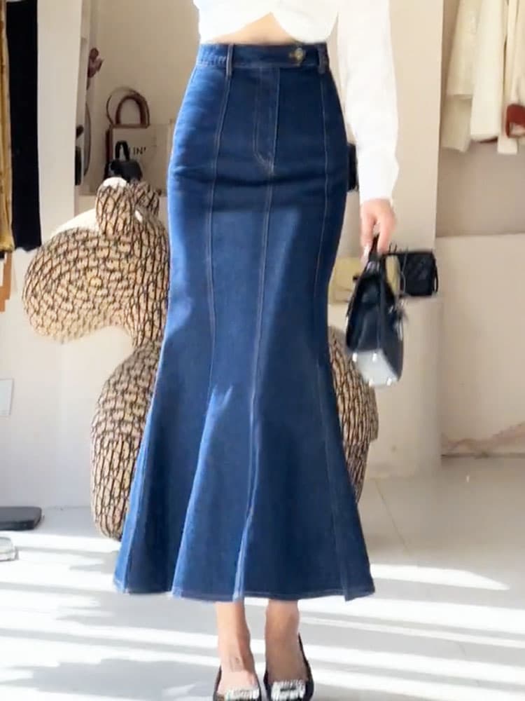 マーメイドスカート 大人可愛いマーメイドデニムロングスカート