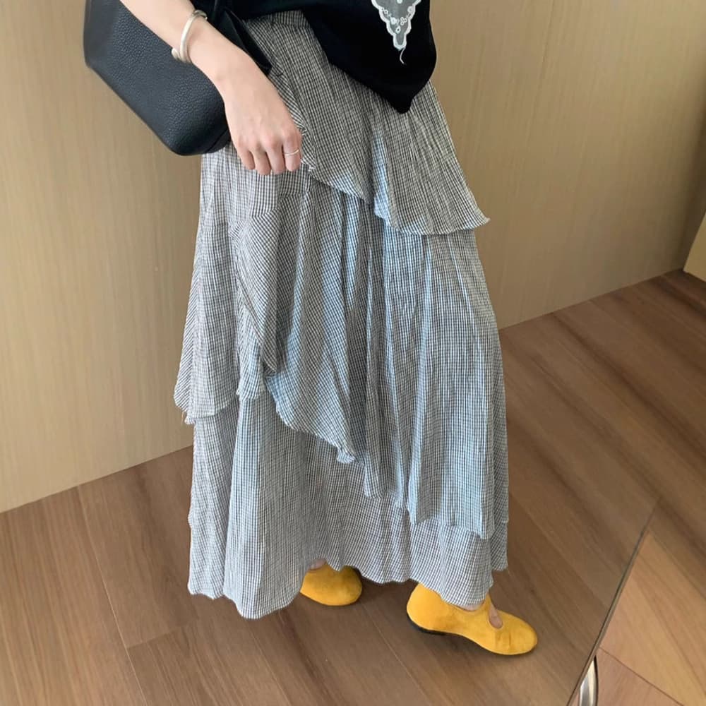 マーメイドスカート 格子柄フリルマーメイドニットスカート