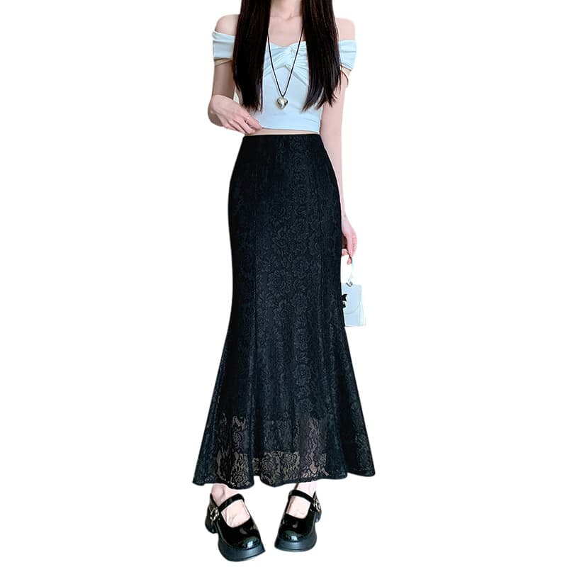 マーメイドスカート 優美花柄レースマーメイドスカート