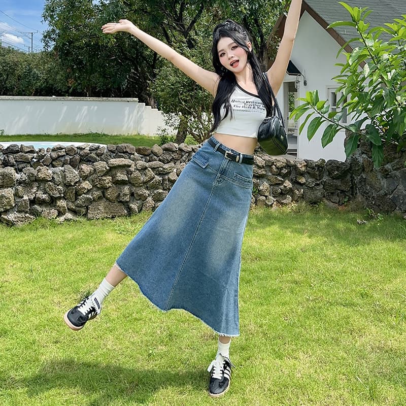 マーメイドスカート　フレア広がりマーメイドデニムスカート