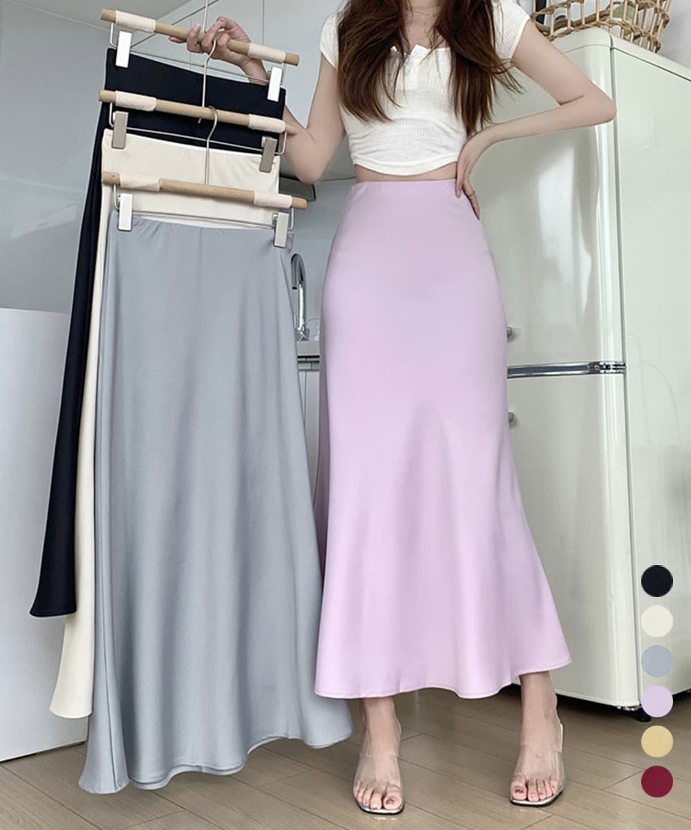 光沢サテンマーメイドスカート ハイウエスト