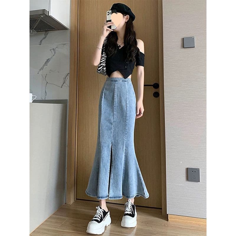 マーメイドスカート 優美デニムマーメイドデニムスカート
