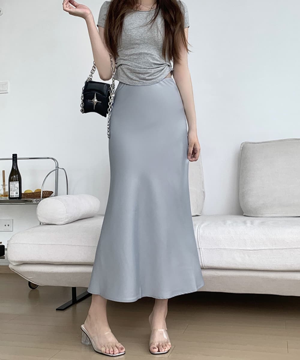 光沢サテンマーメイドスカート ハイウエスト