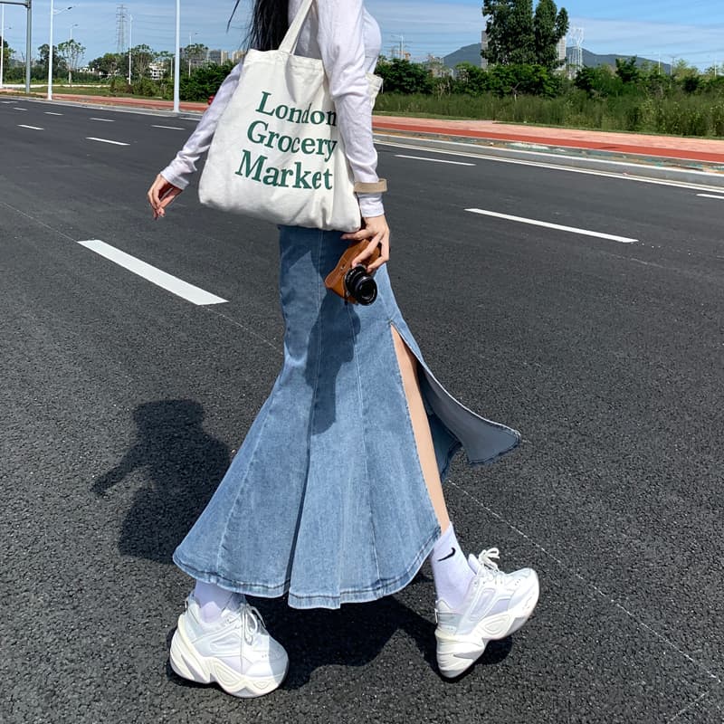 マーメイドスカート 裾広がりマーメイドデニムスカート