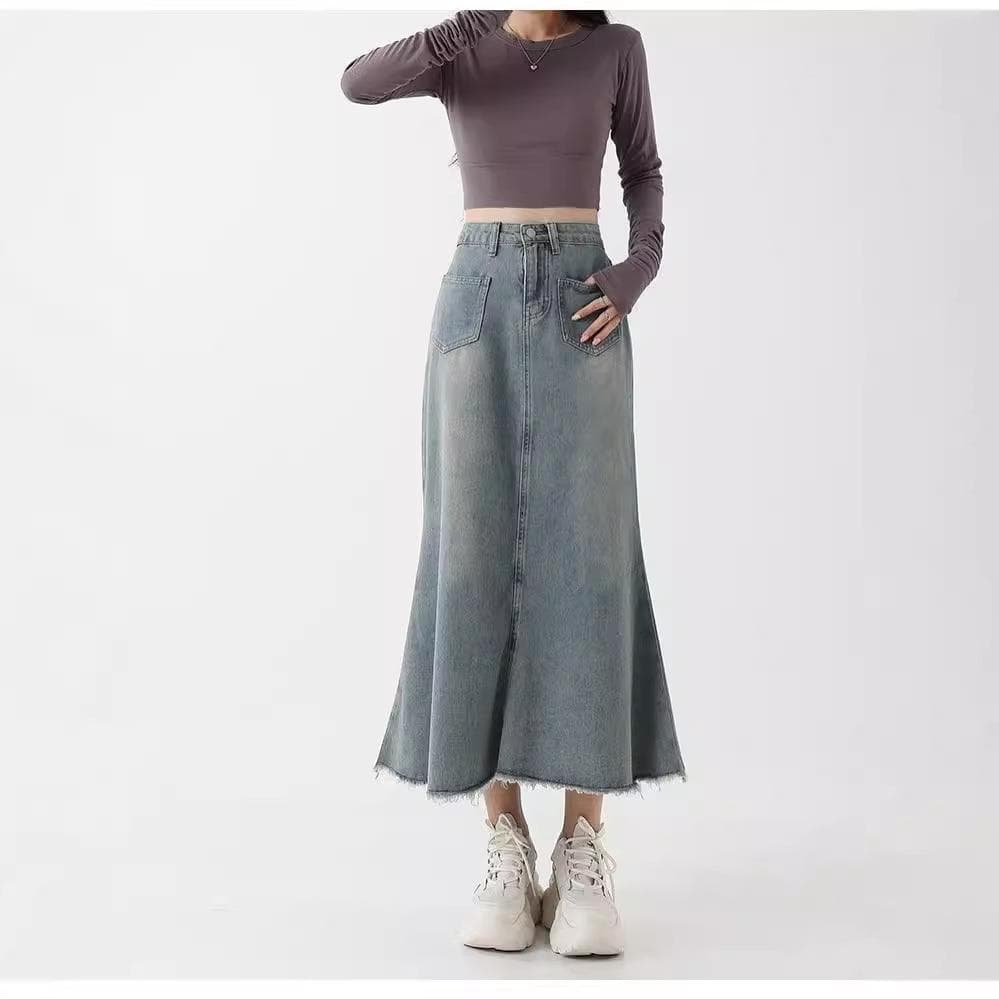 マーメイドスカート 裾フレア加工デニムマーメイド