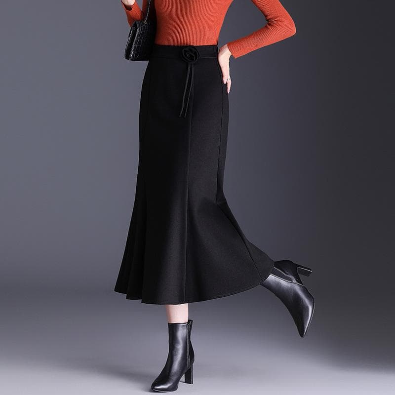 マーメイドスカート 上品マーメイドシルエット膝下スカート