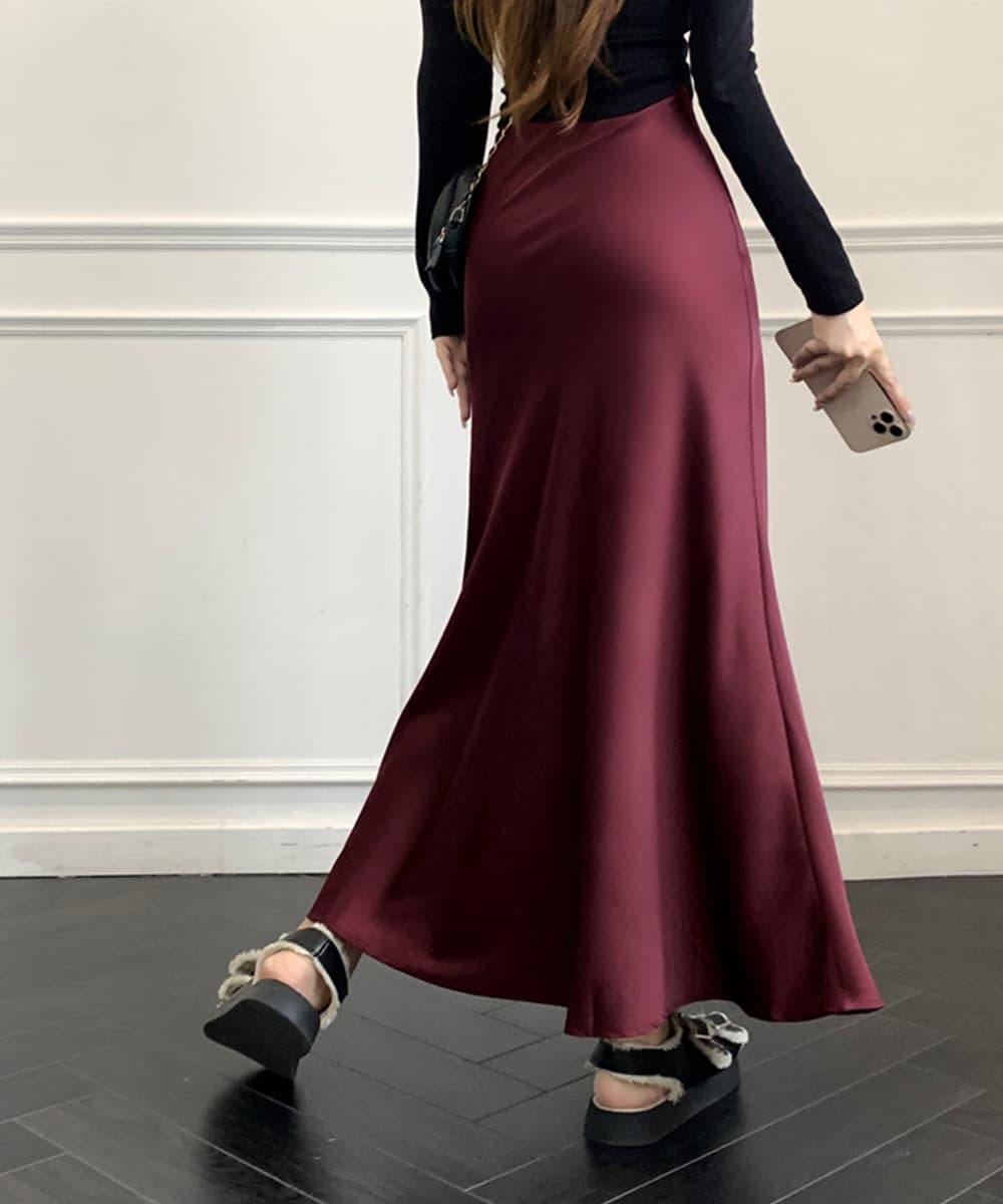 光沢サテンマーメイドスカート ハイウエスト