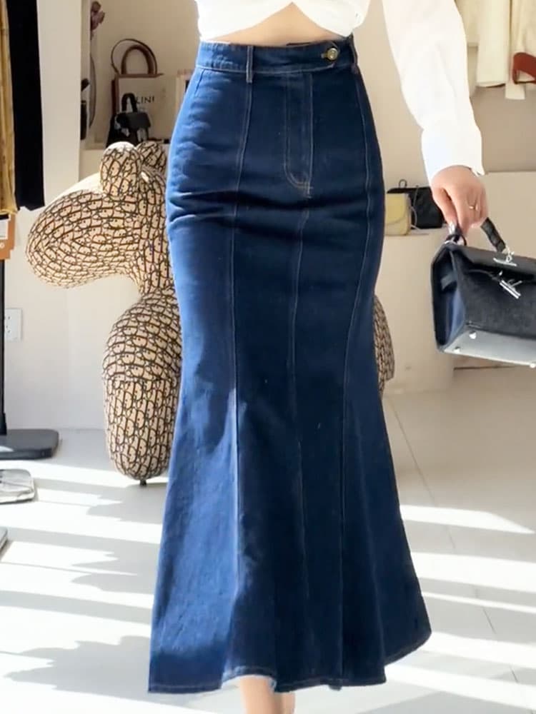 マーメイドスカート 大人可愛いマーメイドデニムロングスカート