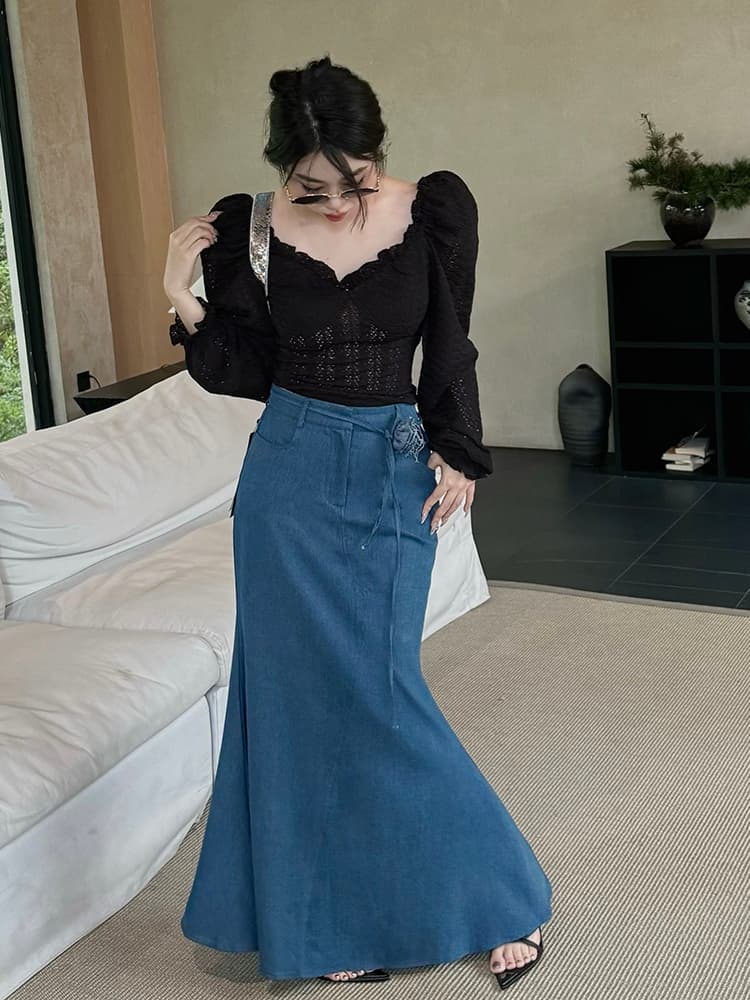 マーメイドスカート 優雅なマーメイドデニムロングスカート