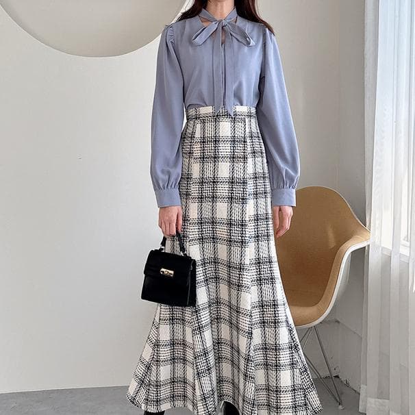 マーメイドスカート ウエストゴムマーメイドツイードスカート