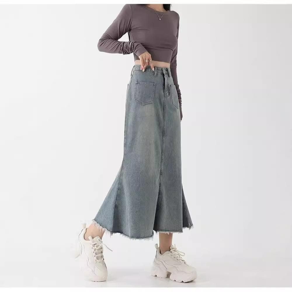 マーメイドスカート 裾フレア加工デニムマーメイド