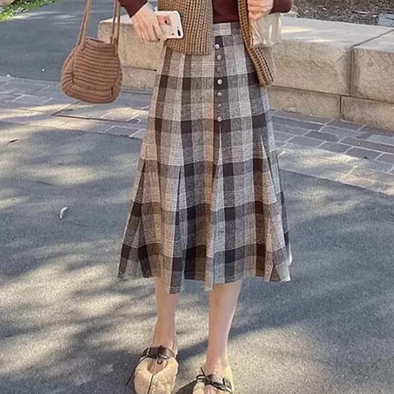 マーメイドスカート 優美なシルエットマーメイド格子柄スカート