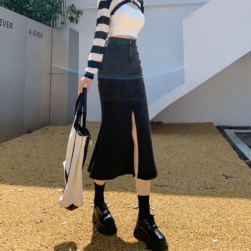 マーメイドスカート マーメイドシルエット デニムロングスカート