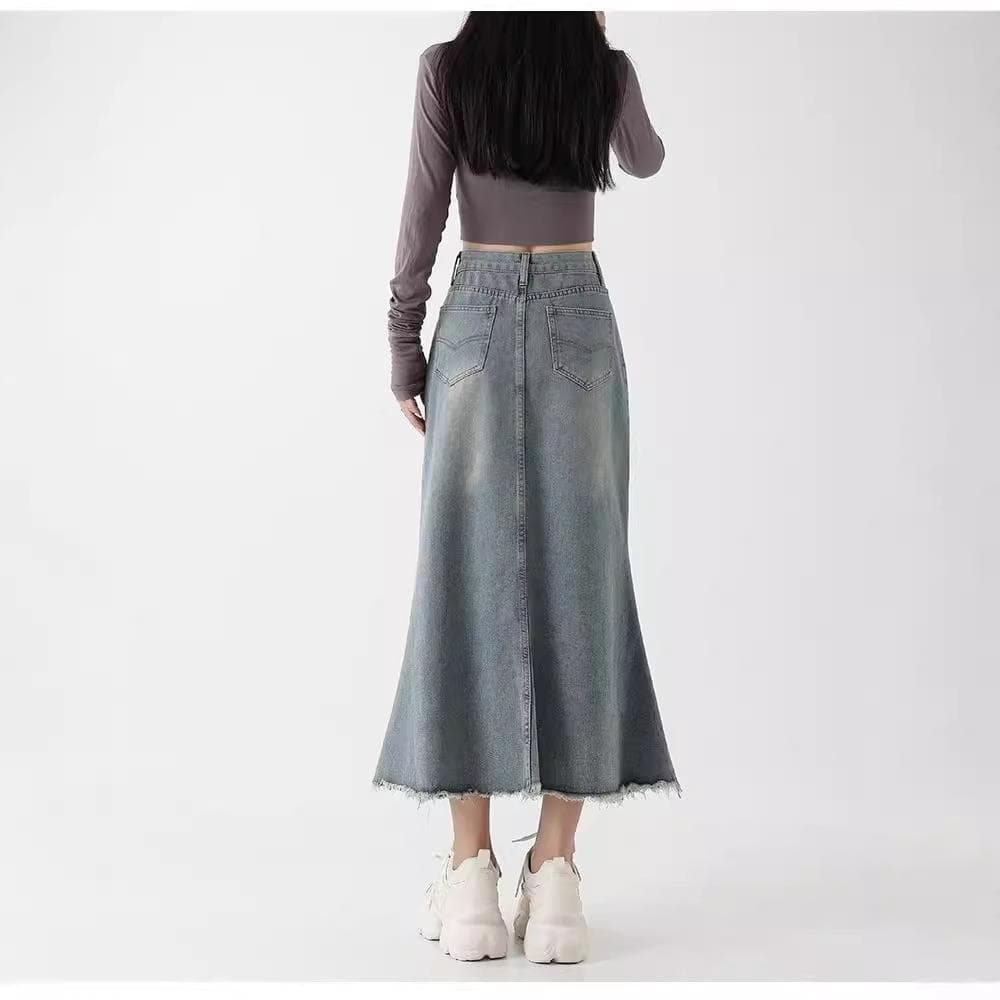 マーメイドスカート 裾フレア加工デニムマーメイド