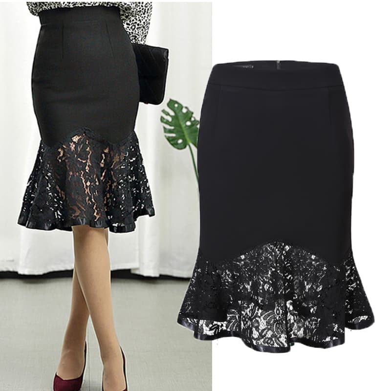 マーメイドスカート 花柄透かしレースマーメイドスカート
