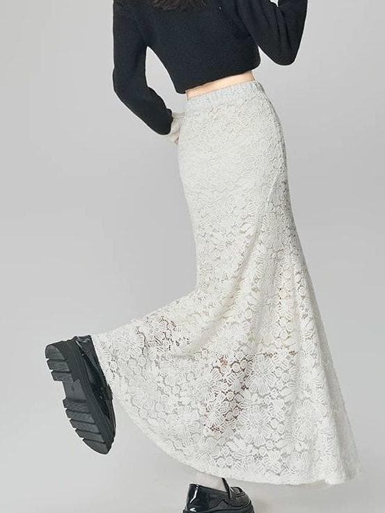 マーメイドスカート 華やか花柄レースマーメイド