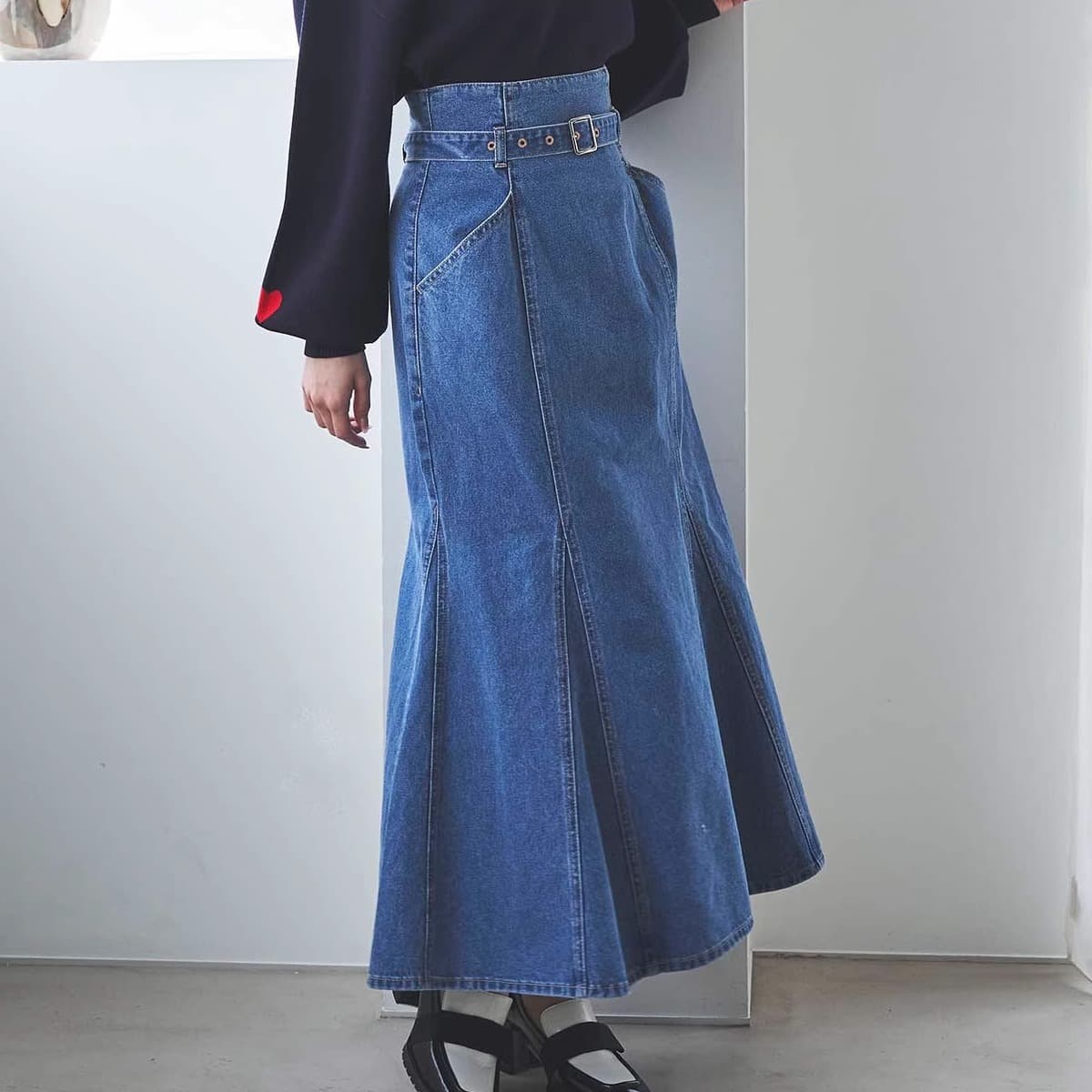 マーメイドスカート ストレッチマーメイドデニムロングスカート
