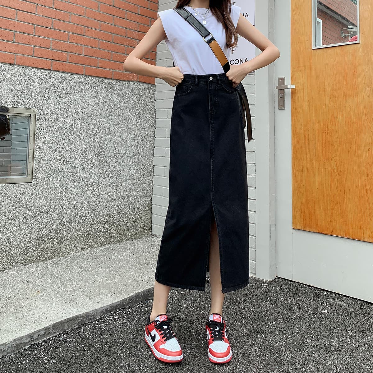 マーメイドスカート　マーメイドスカート フロントスリット入り デニムロングスカート