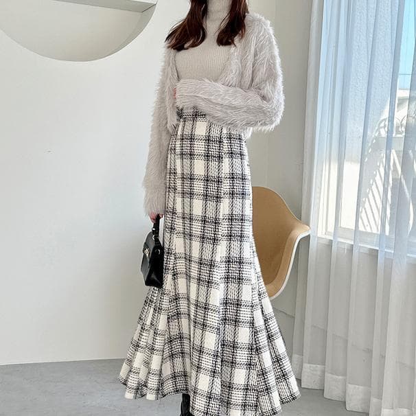 マーメイドスカート ウエストゴムマーメイドツイードスカート