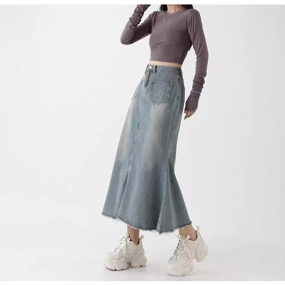 マーメイドスカート 裾フレア加工デニムマーメイド