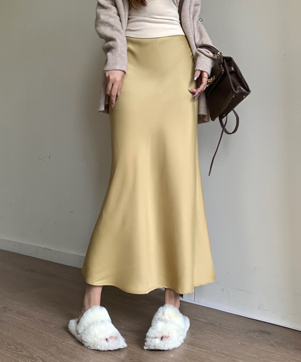 光沢サテンマーメイドスカート ハイウエスト