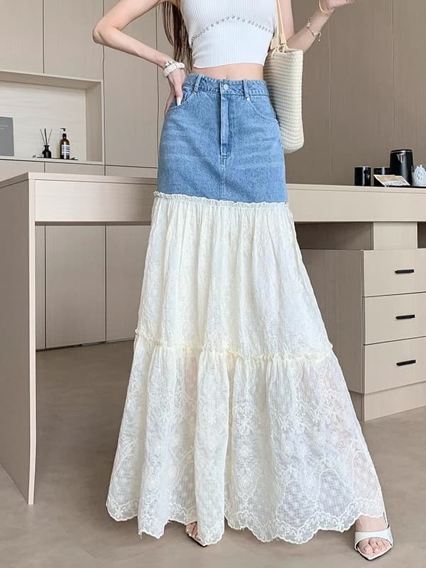マーメイドスカート レース切替マーメイドデニムスカート