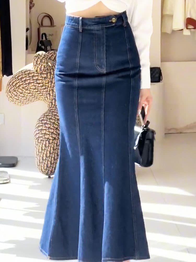 マーメイドスカート 大人可愛いマーメイドデニムロングスカート