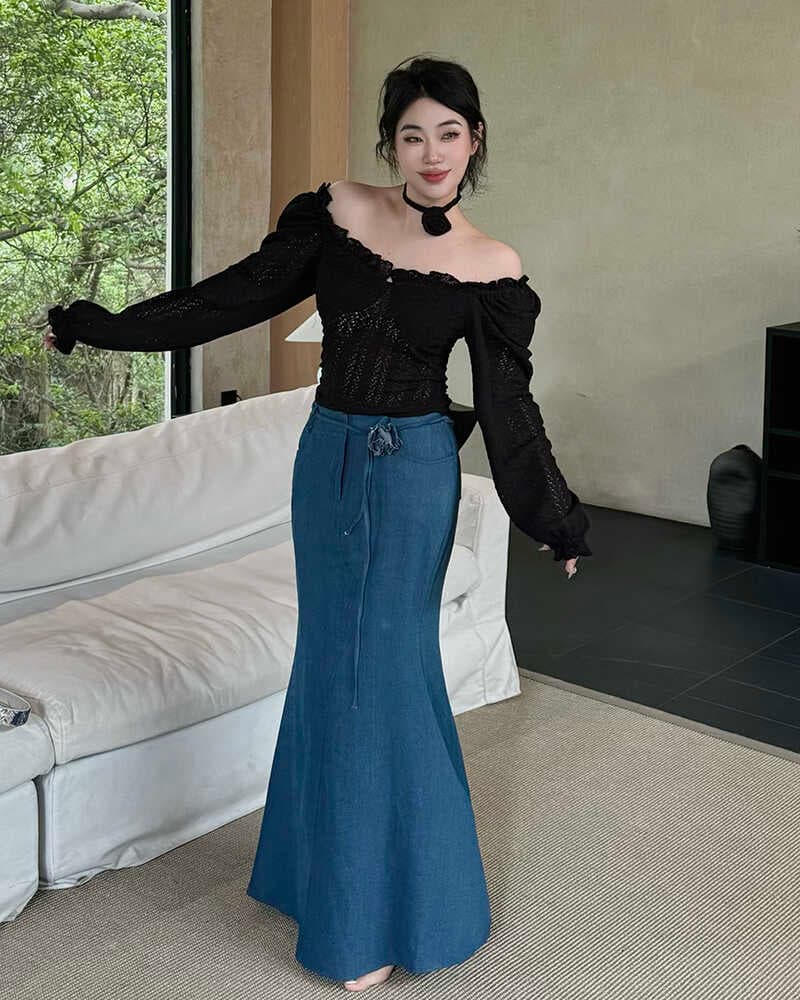 マーメイドスカート 優雅なマーメイドデニムロングスカート