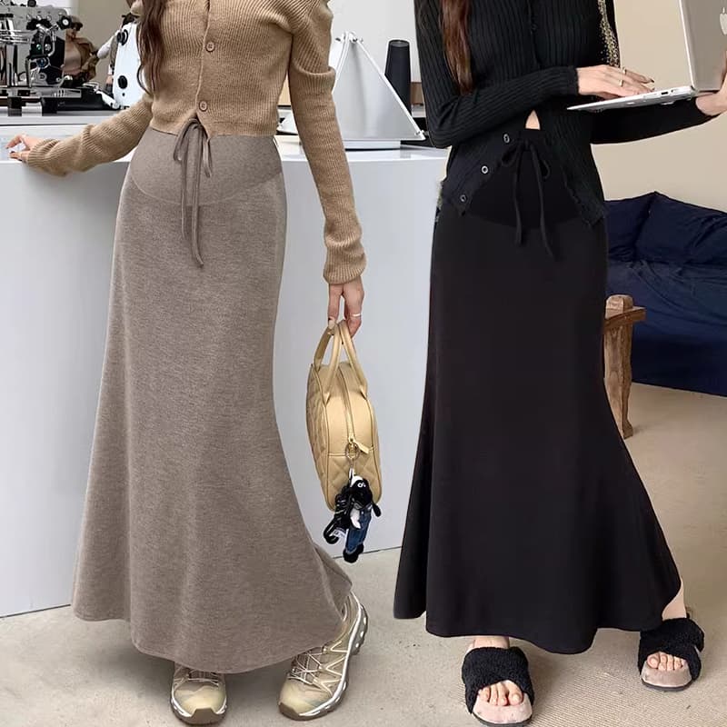 マーメイドスカート 優美シルエット 紐付きマーメイドニットスカート