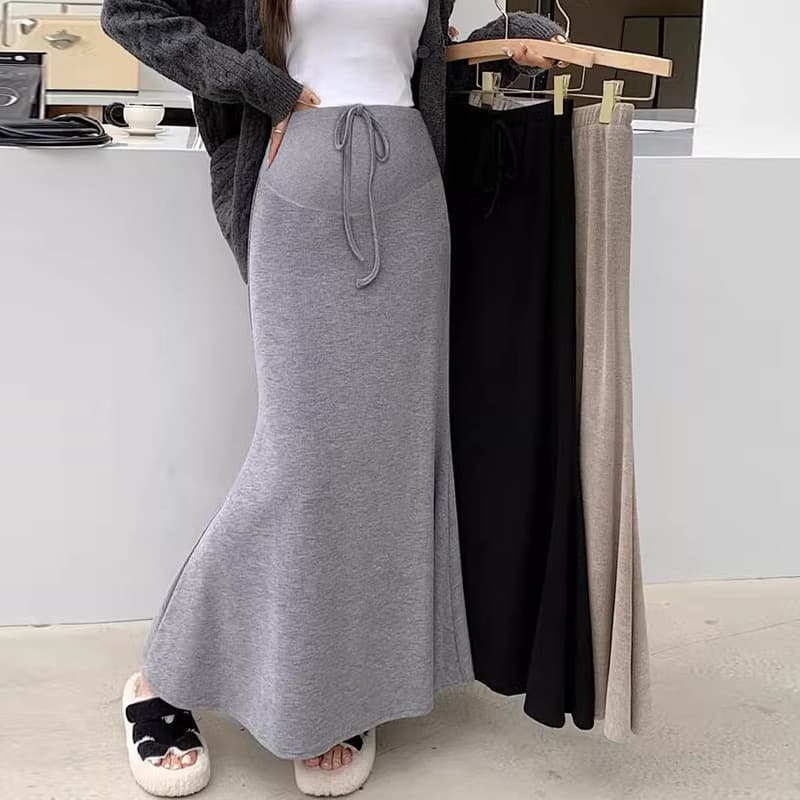 マーメイドスカート 優美シルエット 紐付きマーメイドニットスカート